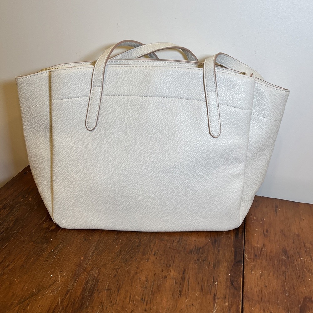 Nanette Lepore White Vegan Leather Pebble Tote Purse Smaller Bag Inside NWT Rice - Picture 6 of 16